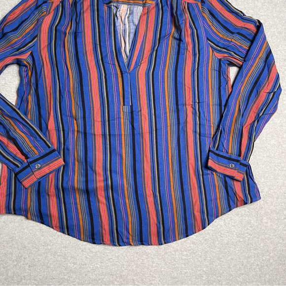 Allison Joy Shirt Womens Small Blue Cotton Striped Tunic Blouse Long Sleeve - Picture 11 of 12